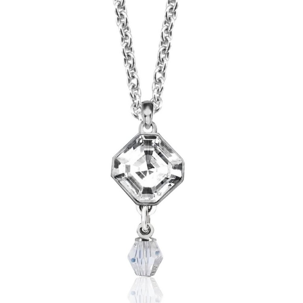 Swarovski Crystal Necklace - Sterling Silver Overlay w/ Hexagon Drop Pendant 18" - Picture 4 of 10